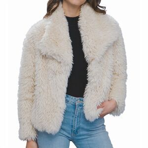 Women's Cream Faux Fur Jacket